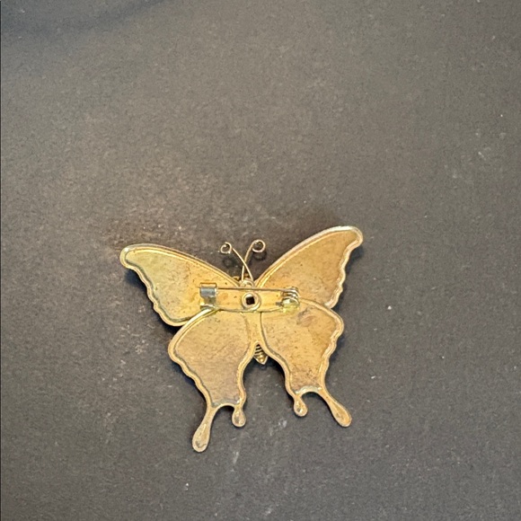 Vintage Enamel Butterfly Brooch Colorful Gold Tone Statement Pin - Picture 4 of 4